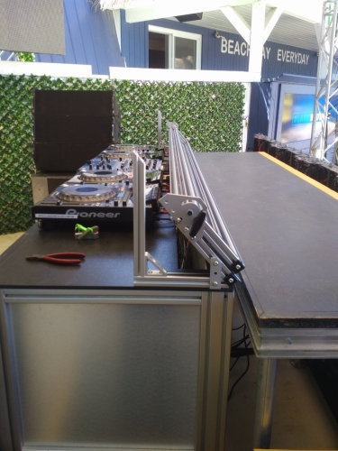 Electrically Height Controlled DJ Table With Front Sun Visor. 